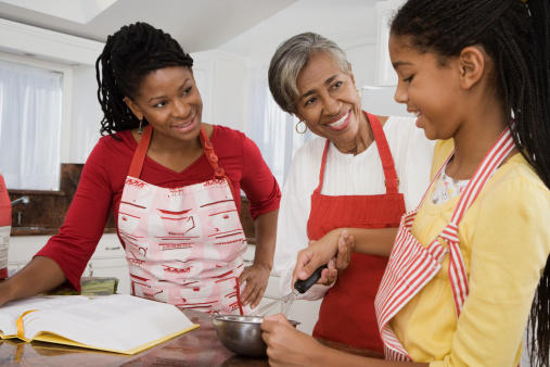 family cooking in the kitchen