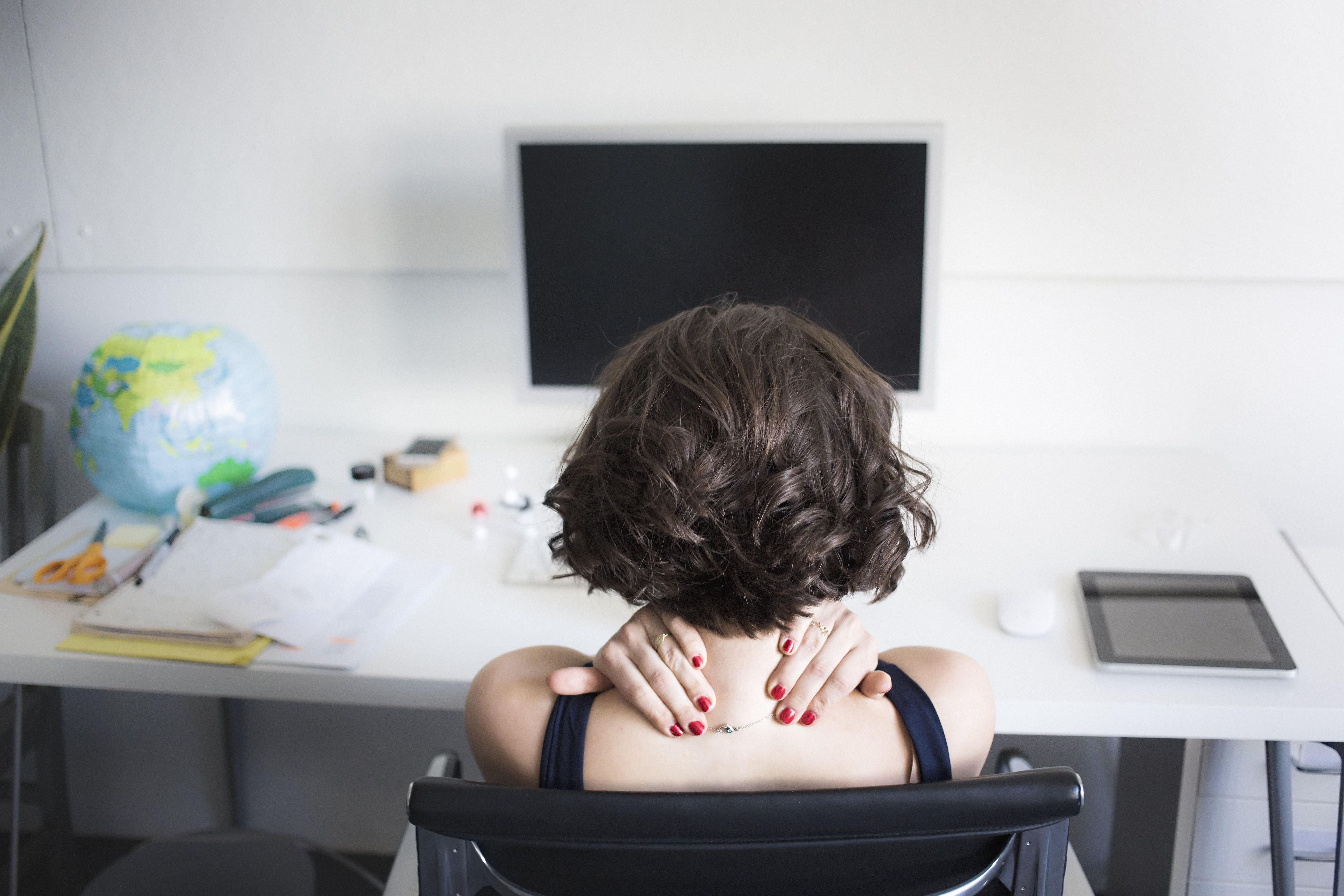 White woman at computer