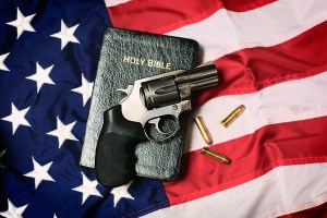Gun and Bible on American Flag