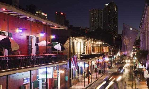 French Quarter, Bourbon Street and city skyline