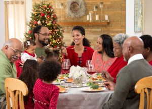 Family eating Christmas dinner