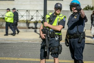 The scene outside of the U.S. Capitol building after an intruder was shot by Capitol police, in Washington, DC.