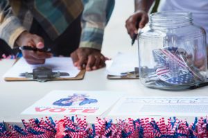 Students signing up at voter registration