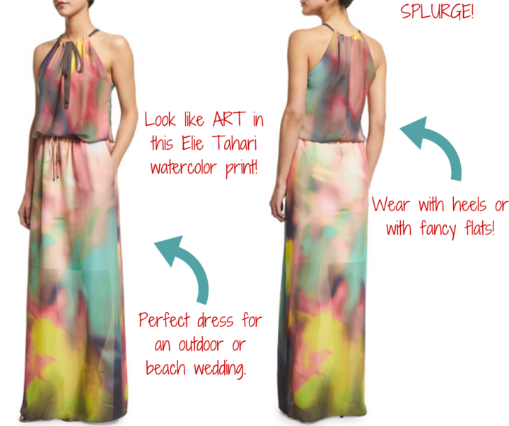 Elie Tahari || York Sleeveless Watercolor Maxi Dress, Multi Colors