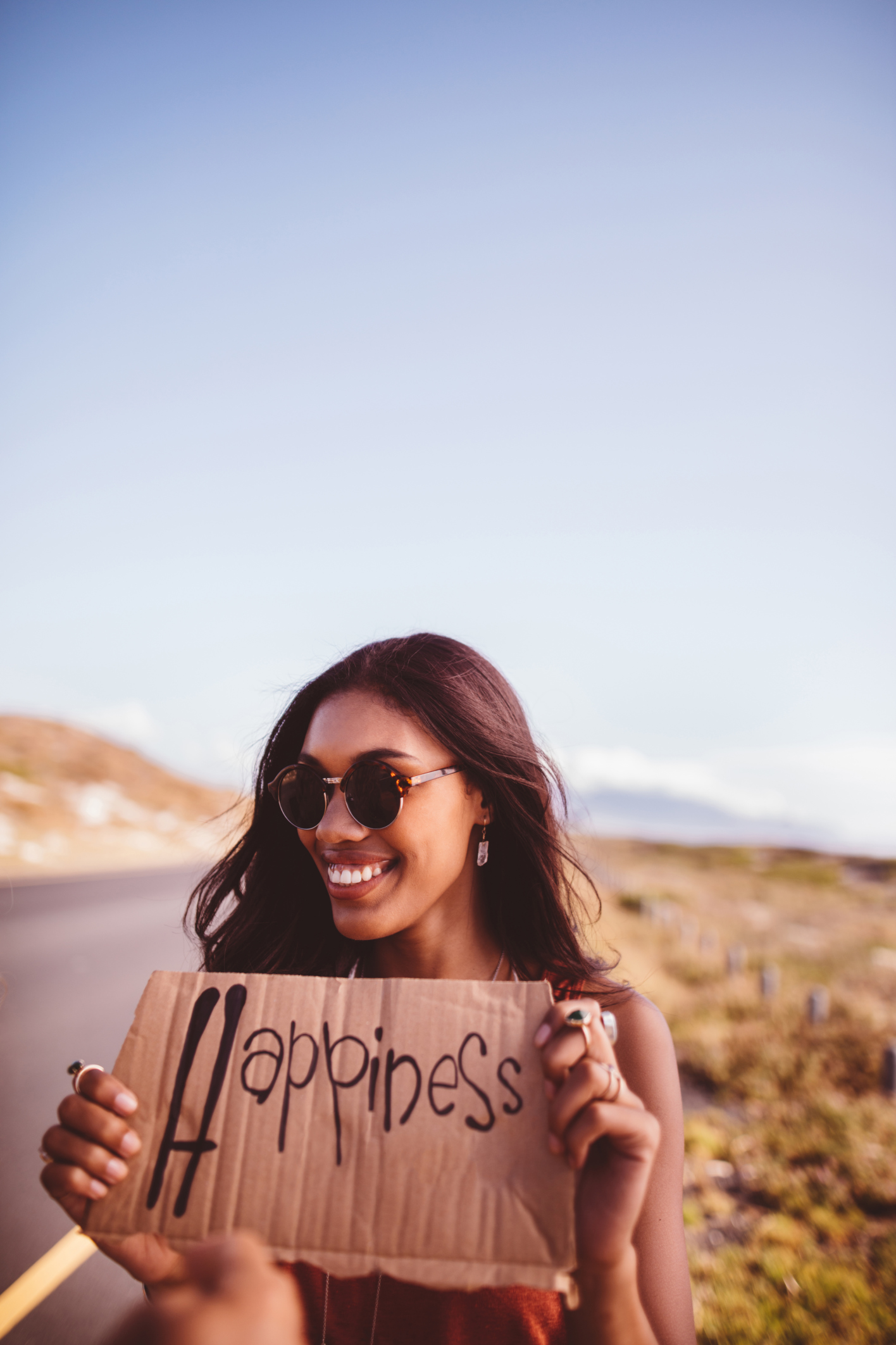 Cute Hipster African American Girl Hitchhiking