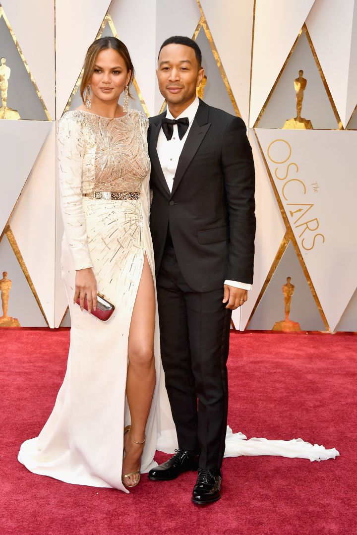 Chrissy Teigen In Zuhair Murad and John Legend in Gucci
