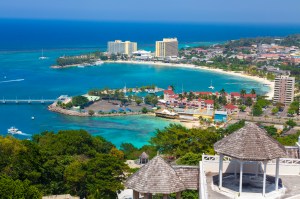 Elevated view over city & coastline, Ocho Rios, St. Ann Parish, Jamaica, Caribbean