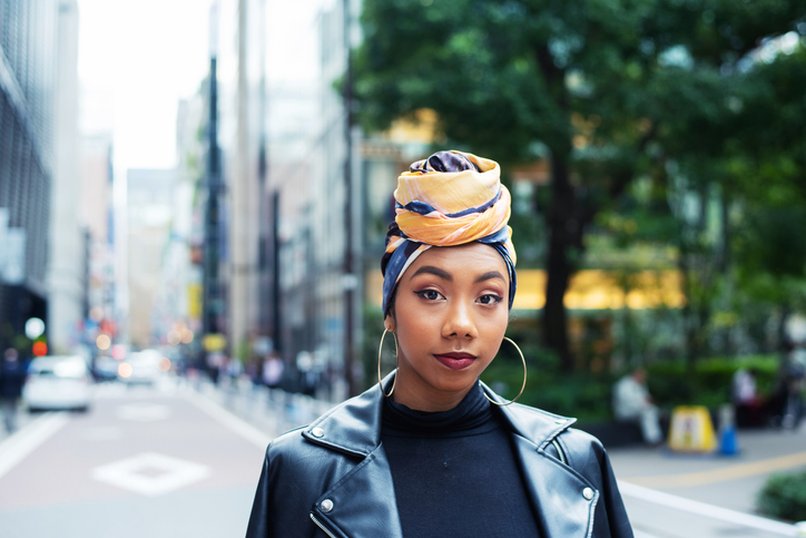 Street portrait of beautiful young woman