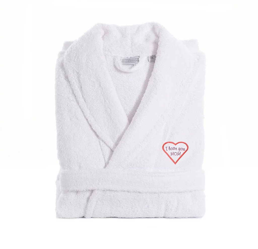 Linum Home Textiles "I Love You Mom" Embroidered Cotton Terry Bathrobe