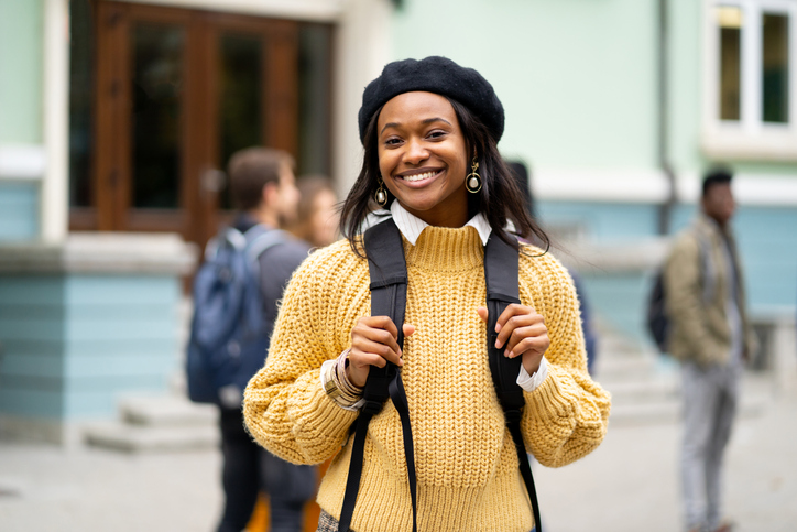 Female student going for class in high school