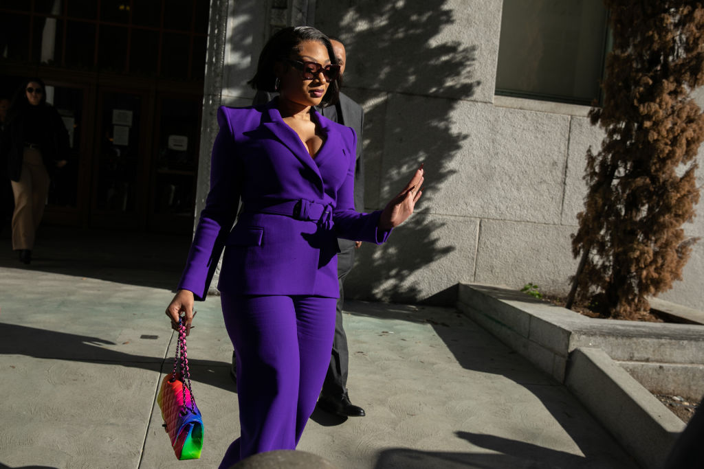 Megan Thee Stallion whose legal name is Megan Pete arrives at court to testify in the trial of Rapper Tory Lanez for allegedly shooting her