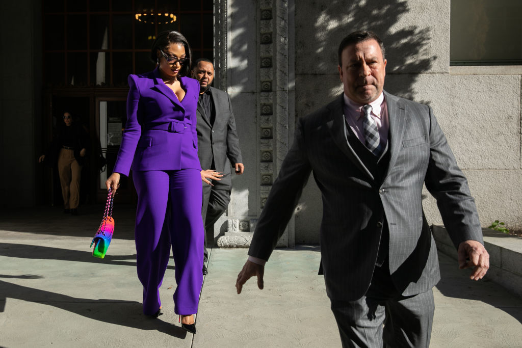Megan Thee Stallion whose legal name is Megan Pete arrives at court to testify in the trial of Rapper Tory Lanez for allegedly shooting her