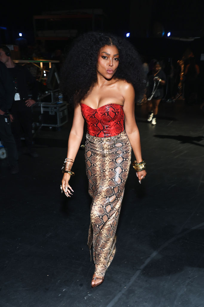 Taraji mixes snake prints - and now we want to try this look.