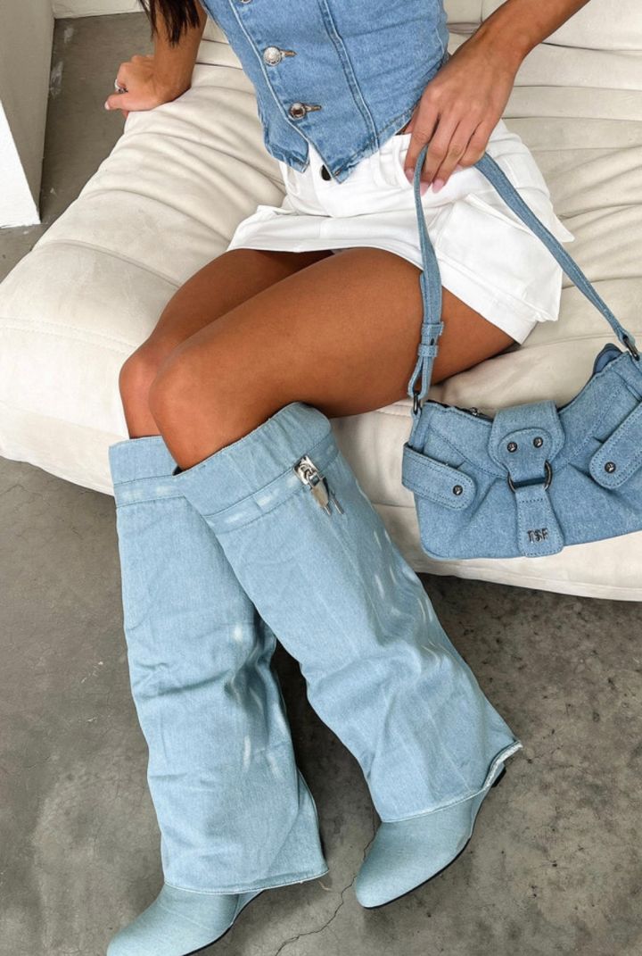 Denim Knee-high Boots