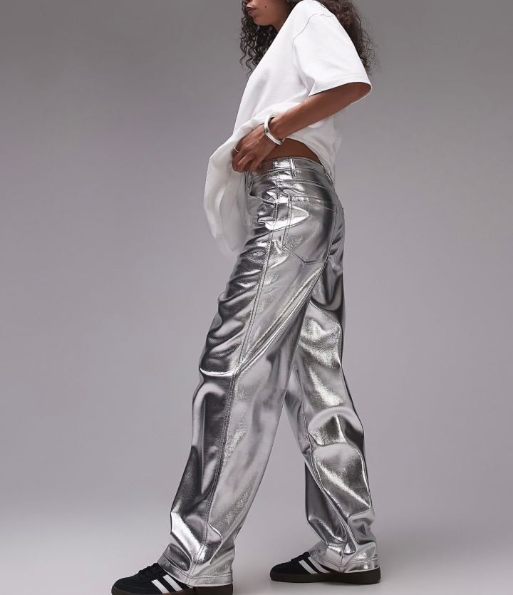 Silver Faux Leather Pants