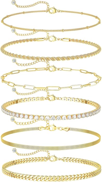 6 PCS Gold Ankle Bracelets