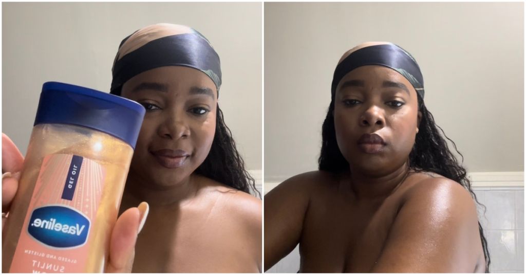 Tatayana Yomary testing Vaseline's Glazed and Glisten Shimmer Gel Oils